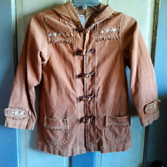 Gymboree Little Girls Jacket Corduroy Toggle Closure Zipper Tan - Picture 2 of 5